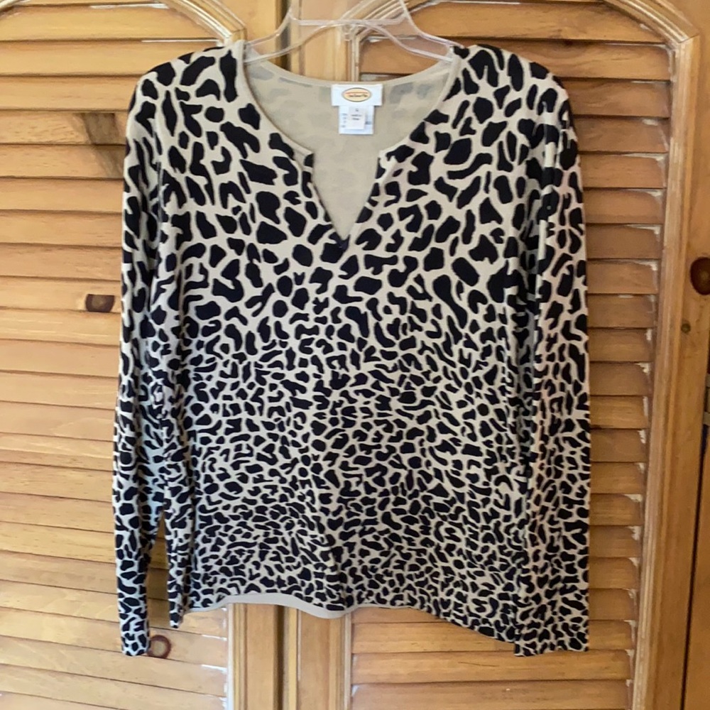 Talbots sweater cheetah sz L beige black soft!!!!